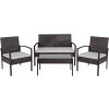 Flash Furniture 4-Piece Black Outdoor Patio Set w/ Steel Frame and Gray Cushions