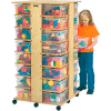 Jonti-Craft® 32 Cubbie Mobile Tower With Clear Tubs, 27"W x 27"D x 53-3/4"H, Birch Plywood