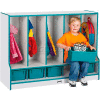 Jonti-Craft® Toddler Seat Coat Locker, 5 Wide, w/Trays, 48"Wx17-1/2"Dx35"H, Gray/Black Edge