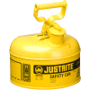 Justrite® Type I Steel Safety Can, 1 Gallon (4L), Self-Close Lid, Yellow, 7110200
