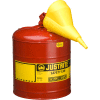 Justrite® Type I Steel Safety Can With Funnel, 5 Gallon (19L), Self-Close Lid, Red, 7150110