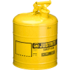 Justrite® Type I Steel Safety Can, 5 Gallon (19L), Self-Close Lid, Yellow, 7150200