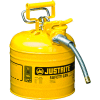 Justrite® Type II AccuFlow™ Steel Safety Can, 2 Gal., 5/8" Metal Hose, Yellow, 7220220