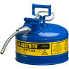 Justrite&#174; Type II AccuFlow&#153; Steel Safety Can, 2.5 Gal., 5/8&quot; Metal Hose, Blue, 7225320