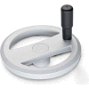 JW Winco - 14MRX2V/R - Alum Flat-Faced Spoked Handwheel w/Rev Handle - 4.92" D x 14mm Bore - Silver