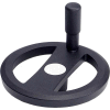 JW Winco - 16MRX4K/R - Alum. Flat-Faced Spoked Handwheel w/ Rev Handle - 6.30" D-16mm Bore - Black
