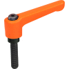 Die Cast Adjustable Lever - 1/4-20 - 2.48" Handle - 0.99" Stud - Orange - J.W. Winco 3T25A02O GN300