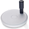 JW Winco - 4BRW2V/R - Aluminum Flat-Faced Handwheel w/ Rev Handle - 4.92" Dia x .500" Bore - Silver