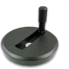 JW Winco - 5BRWDK/R - Alum. Flat-Faced Handwheel w/ Retract. Handle - 5.51" D x .625" Bore - Black