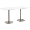 KFI 72"W x 36"H Counter Height Pedestal Table - Designer White Top - White Edge - Round Silver Base