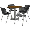 KFI 36&quot; Round Dining Table & Chair Set, Walnut Table With Black Plastic Chairs 