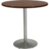 KFI 42" x 36"H Round Counter Height Pedestal Table - Studio Teak Top - Round Silver Base