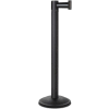Lavi Industries Basic Retractable Belt Barrier, 38-1/2" Black Wrinkle Post, 7' Silver/Black Belt