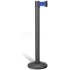 Lavi Industries Contempo Queuing Stanchion, 40"H Black Post, 7'L Blue Belt, Round Base