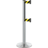 Lavi Industries Beltrac 3000 Crowd Control, 40"H Chrome Post, 7'L Safety Black/Yellow Double Belt
