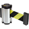 Lavi Industries Chrome Aisle Closure Wall Mount, 7'L Safety Black/Yellow Retractable Belt Barrier