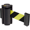 Lavi Industries Black Aisle Closure Wall Mount, 7'L Safety Black/Yellow Retractable Belt Barrier