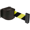 Lavi Industries Wrinkle Black Wall Mount, 18'L Safety Black/Yellow Retractable Belt Barrier