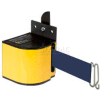 Lavi Industries Fixed Mount Safety Barricade, Safety Yellow, 18'L Navy Blue Retractable Belt