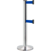 Lavi Industries Beltrac 3000 Crowd Control, 40"H Chrome Post, 13'L Blue Double Belt