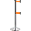 Lavi Industries Beltrac 3000 Crowd Control, 40"H Chrome Post, 13'L Orange Double Belt