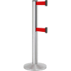 Lavi Industries Beltrac® Retractable Dual Belt Barrier, 40" Silver Post, 13' Red Belt