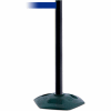 Tensabarrier Crowd Control, Queue Stanchion Retractable Barrier Plastic Post, Blk W/ 7.5' Blue Belt
