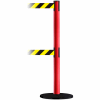 Tensabarrier Crowd Control, Queue Dual Stanchion Post, Red W/ 7.5' Blk/Yllw Retractable Belt Barrier