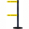 Tensabarrier Safety Crowd Control, Queue Dual Stanchion, Blk Wrinkle W/ 7.5' Yllw "Caution" Belt