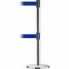 Tensabarrier Crowd Control, Queue Dual Stanchion Post, Pol Chrome W/ 7.5' Blue Retractable Belt