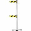 Tensabarrier Safety Crowd Control, Queue Dual Stanchion Post, Pol Chrome W/ 7.5' Black/Yellow Belt