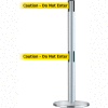 Tensabarrier Crowd Control, Queue Dual Stanchion Post, Satin Chrome W/ 7.5' Yellow "Caution" Belt