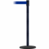 Tensabarrier Crowd Control Queue Stanchion Post, Black Wrinkle W/ 7.5' Blue Retractable Belt Barrier