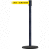 Tensabarrier Crowd Control Queue Stanchion Post, Blk Wrinkle W/ 7.5' Yllw "Caution" Retractable Belt