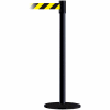 Tensabarrier Crowd Control Queue Stanchion Post, Black W/ 7.5' Black/Yellow Retractable Belt Barrier