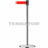 Tensabarrier Safety Crowd Control, Queue Stanchion Post, Pol Chrome W/ 7.5' Red Retractable Belt