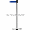 Tensabarrier Safety Crowd Control, Stanchion Post, Polished Chrome, 7.5'L Blue Retractable Belt