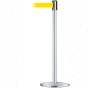 Tensabarrier Safety Crowd Control, Queue Stanchion Post, Pol Chrome W/ 7.5' Yellow Retractable Belt