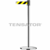 Tensabarrier Safety Crowd Control, Stanchion Post, Polished Chrome, 7.5'L Blk//Ylw Retractable Belt