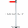 Tensabarrier Safety Crowd Control, Queue Stanchion Post, Satin Chrome W/ 7.5' Red Retractable Belt
