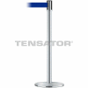 Tensabarrier Safety Crowd Control, Queue Stanchion Post, Satin Chrome W/ 7.5' Blue Retractable Belt
