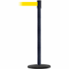 Tensabarrier Crowd Control Queue Stanchion Post, Blk Wrinkle W/ 7.5' Yellow Retractable Belt Barrier