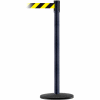Tensabarrier Crowd Control, Queue Stanchion Post, Blk Wrinkle W/ 7.5' Blk/Yllw Retractable Belt