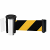 Tensabarrier Crowd Control, Retractable Wall Mount Barrier, Polished Chrome W/ 13' Black/Yellow Belt