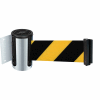 Tensabarrier Safety Crowd Control, Retractable Wall Mount Barrier, Satin Chrome W/ 13' Blk/Yllw Belt