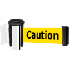 Tensabarrier Crowd Control, Retractable Wall Mount Barrier, Pol Chrome W/ 7'6" Yellow "Caution" Belt