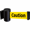Tensabarrier Safety Crowd Control, Retractable Wall Mount Barrier, Blk W/ 7'6" Yellow "Caution" Belt