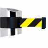 Tensabarrier Crowd Control, Retractable Wall Mount Barrier, Polished Chrome W/ 24' Black/Yellow Belt