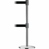 Tensabarrier Safety Crowd Control, Queue Dual Stanchion, Pol Chrome W/ 7.5' Blk Retractable Belt