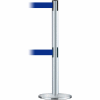 Tensabarrier Crowd Control, Queue Dual Stanchion Post, Satin Chrome W/ 7.5' Blue Retractable Belt